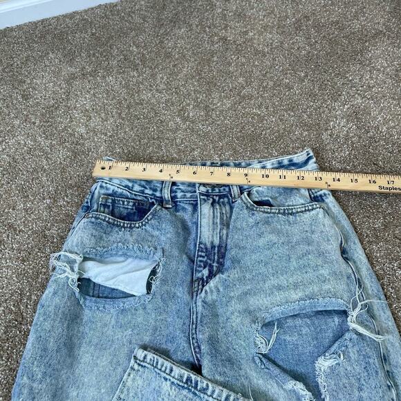 Nasty Gal jeans stone acid washed denim straight leg distressed high waisted 8 - Picture 4 of 9